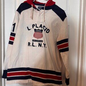 Polo Ralph Lauren Shirt Mens L Olympic Lake Placid NY Hockey Hoodie Jersey USA